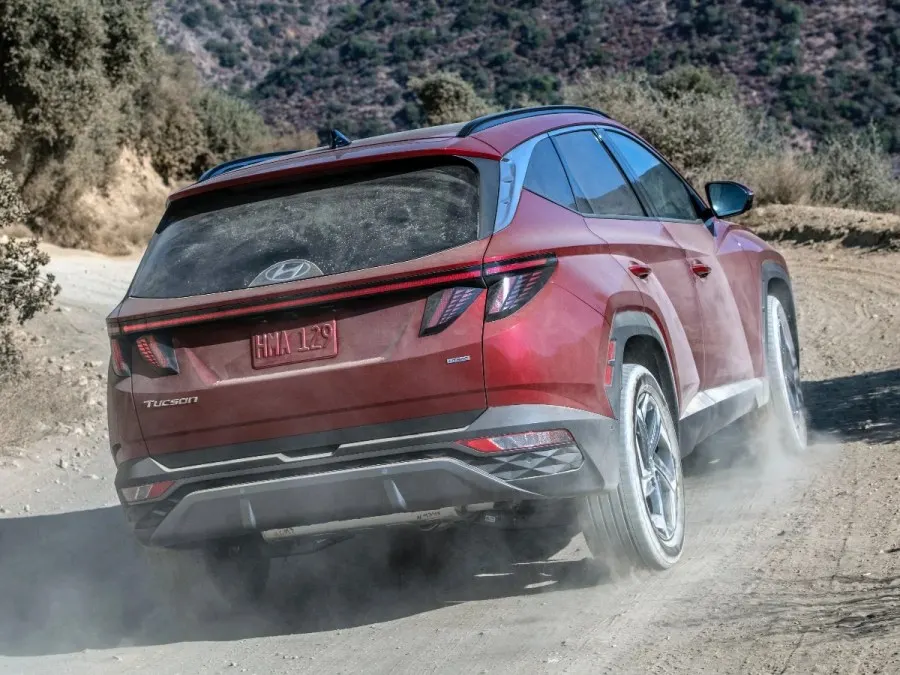 2022 Hyundai Tucson Limited Red Rear View Driving in Dirt